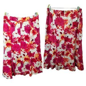 (SK 41) Cato Pink White Red Linen Blend Summer Skirt Size 16W
